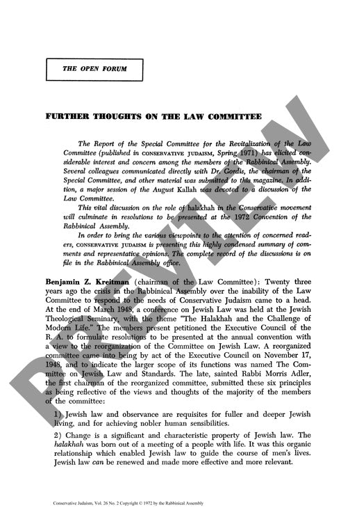 Further Thoughts on the Law Committee