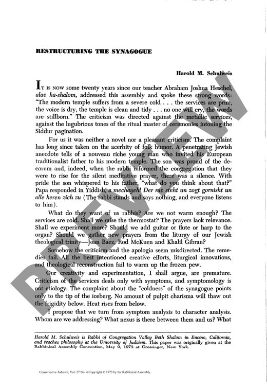 Restructuring the Synagogue