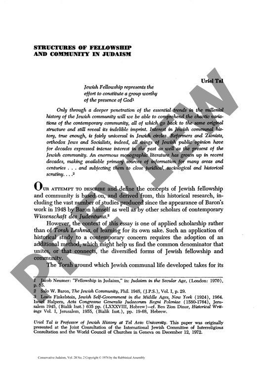 Structures of Fellowship and Community I