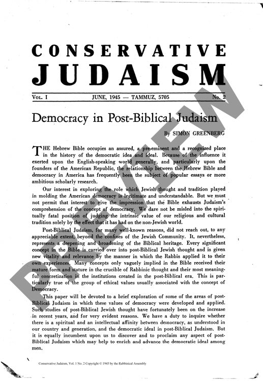 Democracy in Post Biblical Judaism