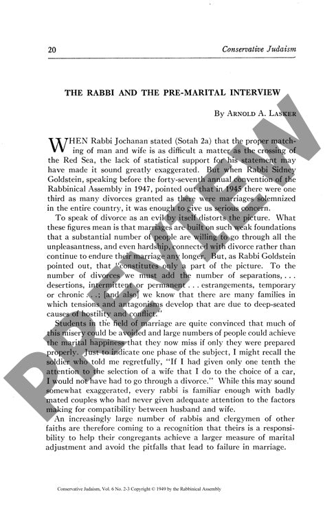 The Rabbi and the Pre Marital Interview