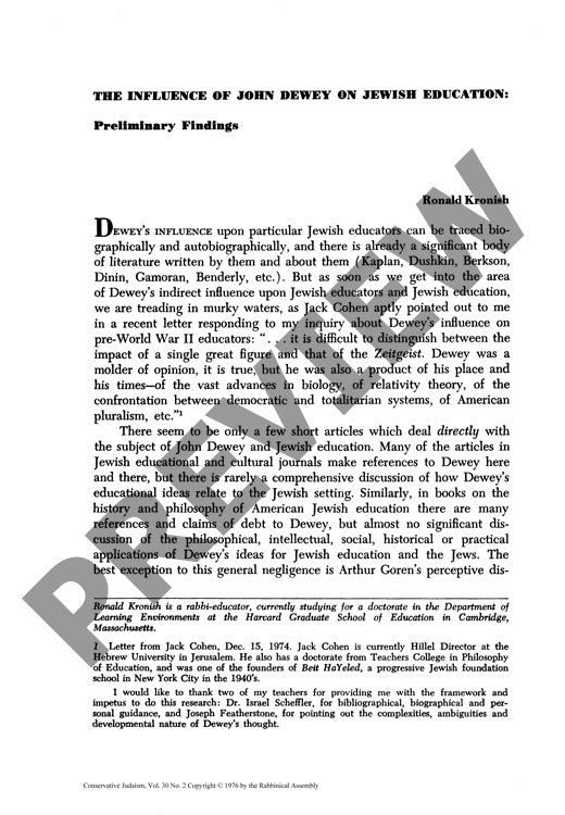 The Influence of John Dewey on Jewish Ed