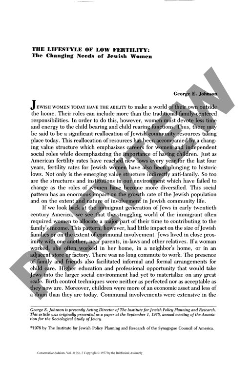 The Lifestyle of Low Fertility the Chang