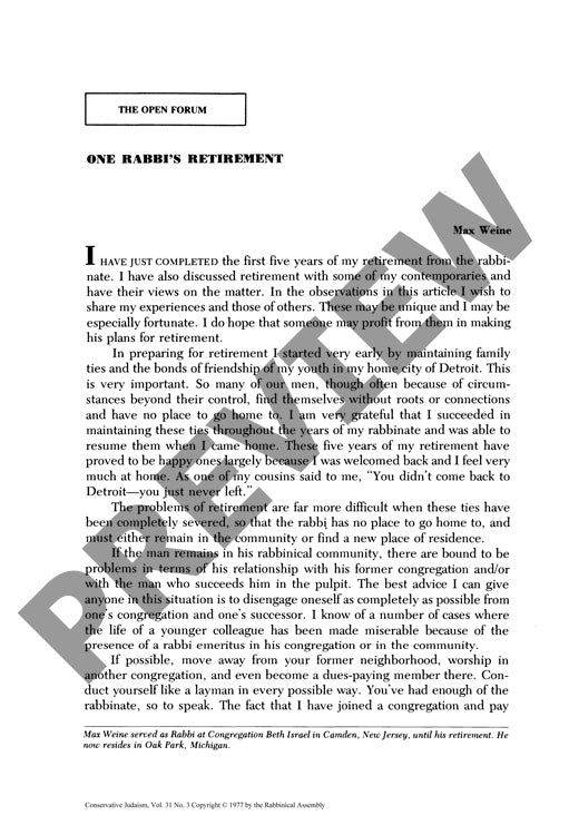 One Rabbis Retirement