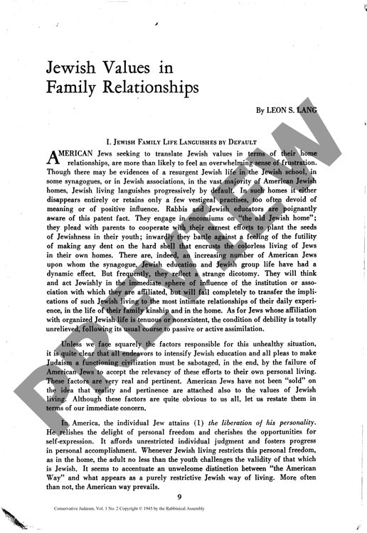Jewish Values in Family Relationship