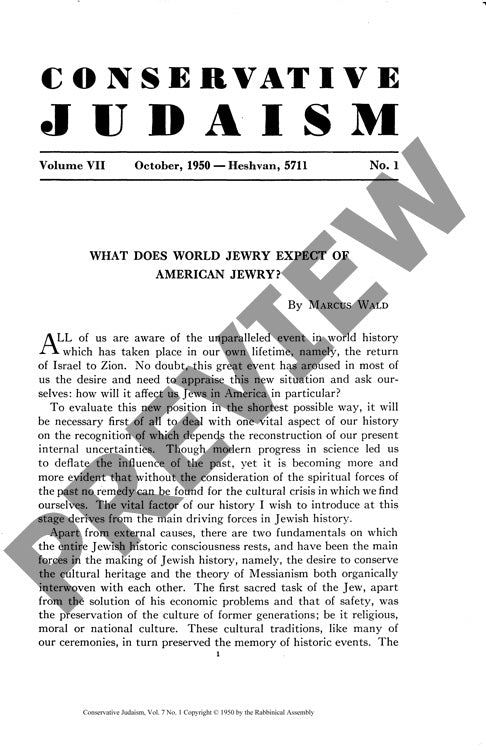 What Does World Jewry Expect of American