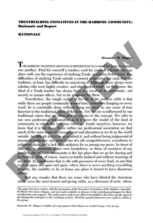Trustbuilding Initiatives in the Rabbini