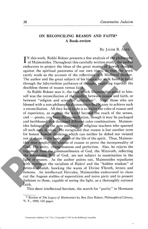 On Reconciling Reason and Faith a Book R