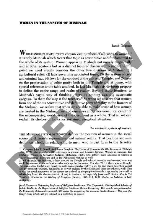 Women in the System of Mishnah