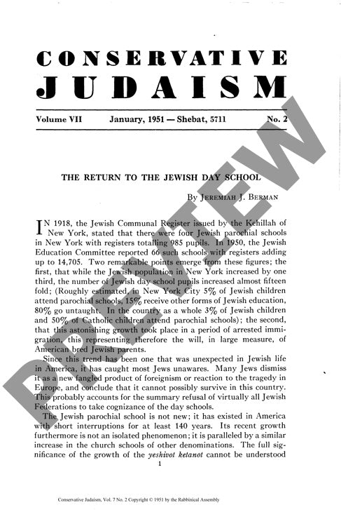 The Return to the Jewish Day School