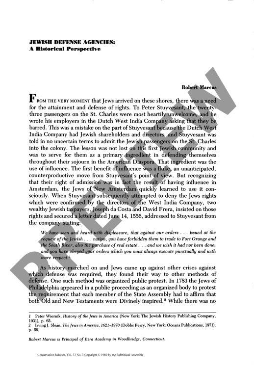 Jewish Defense Agencies a Historical Per