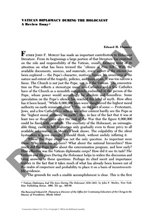 Vatican Diplomacy During the Holocaust A