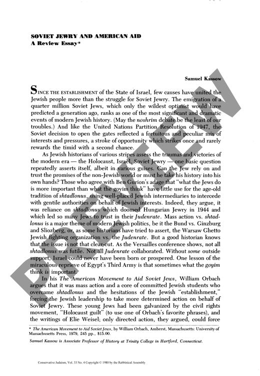 Soviet Jewry and American Aid a Review E