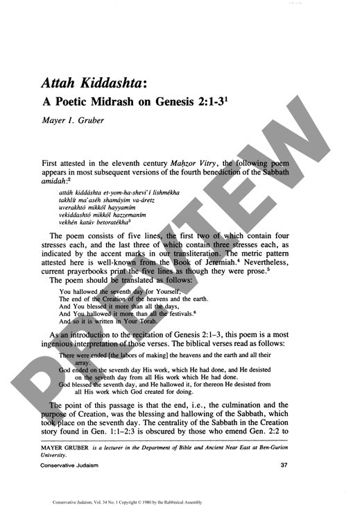 Attach Kiddashta a Poetic Midrash on Gen