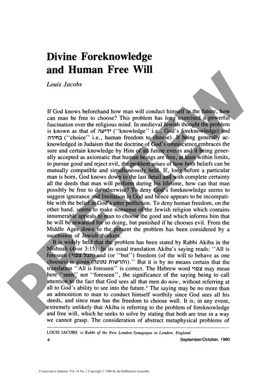 Divine Foreknowledge and Human Free Will