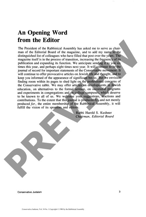 An Opening Word from the Editor