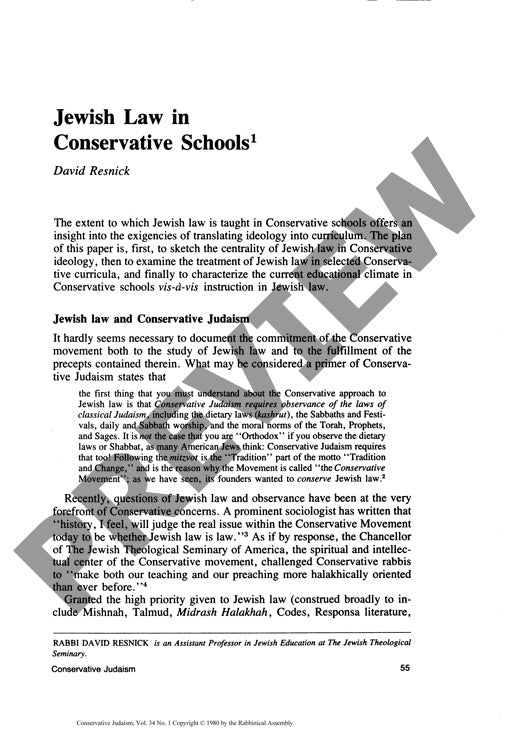 Jewish Law in Conservative Schools
