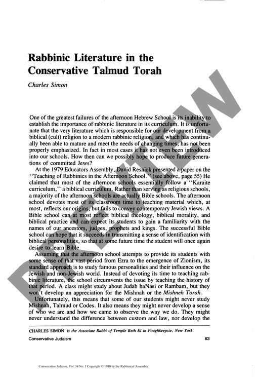 Rabbinic Literature in the Conservative