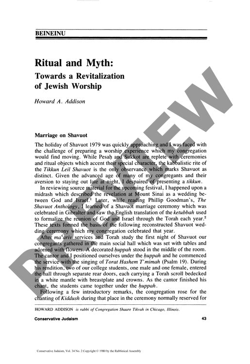 Ritual and Myth Towards a Revitalization