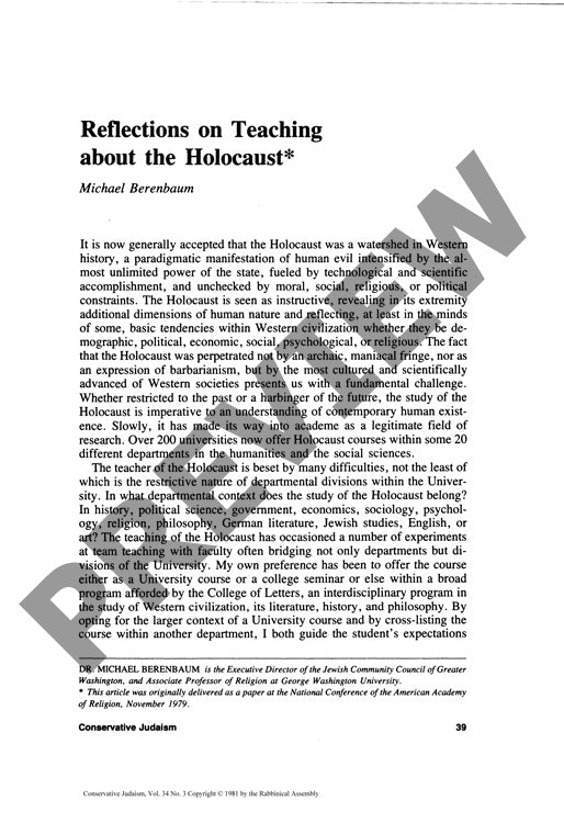 Reflections on Teaching About the Holoca