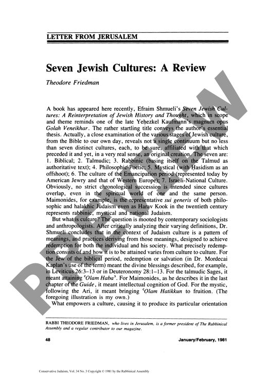 Seven Jewish Cultures a Review Letter Fr