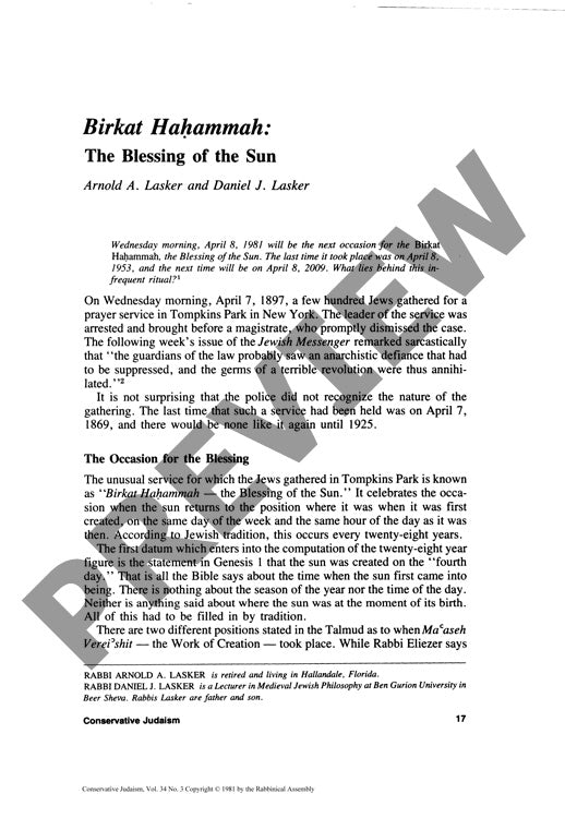 Birkat Hahammah the Blessing of the Sun