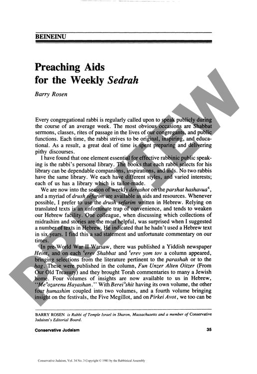 Preaching Aids for the Weekly Sedrah