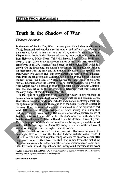 Truth in the Shadow of War Letter from J