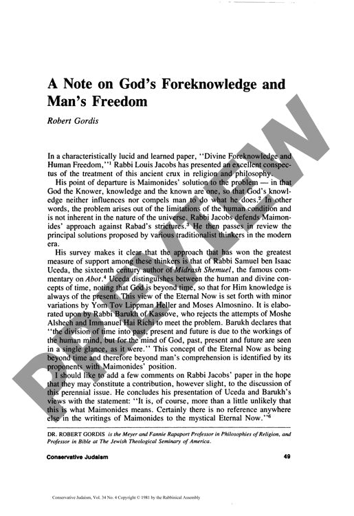 A Note on Gods Foreknowledge and Mans Fr