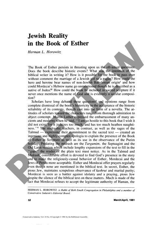 Jewish Reality in the Book of Esther