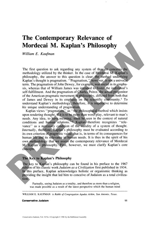 The Contemporary Relevance of Mordecai M