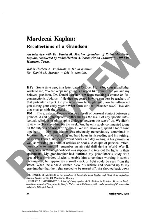 Mordecai Kaplan Recollections of a Grand