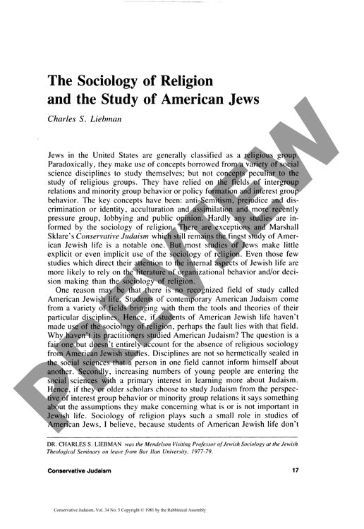 The Sociology of Religion and the Study