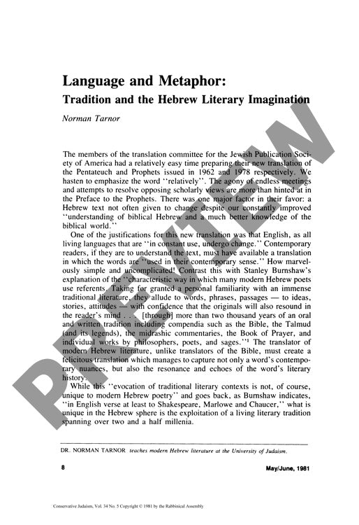 Language and Metaphor Tradition and The