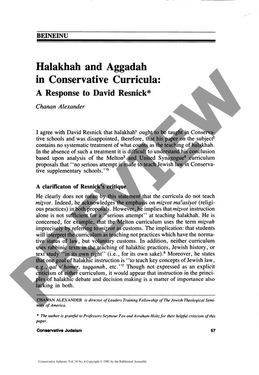 Halakhah and Aggadah in Conservative Cur