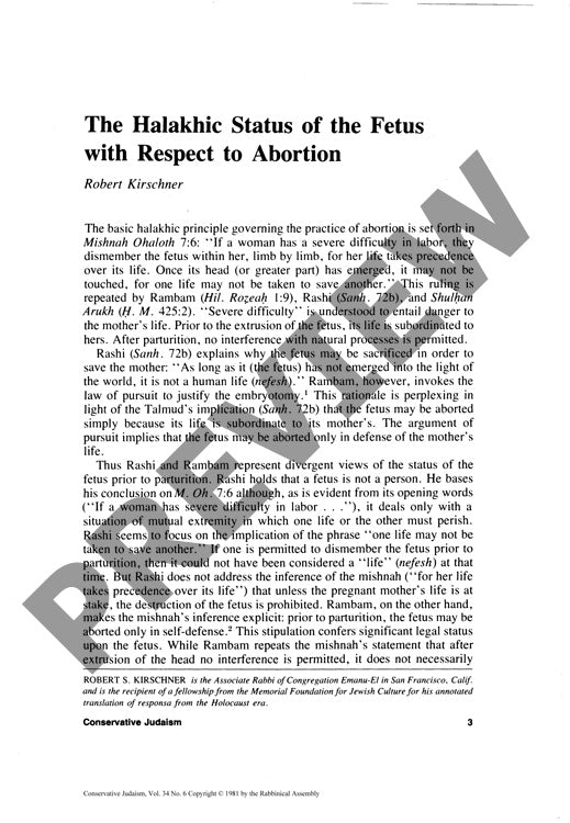The Halakhic Status of the Fetus with Re