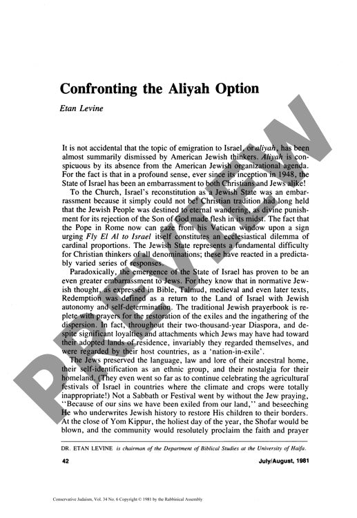 Confronting the Aliyah Option