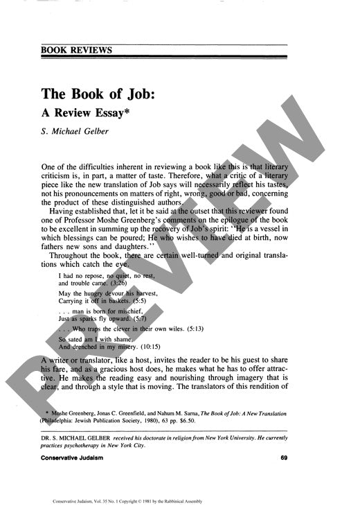 The Book of Job a Review Essay Book Revi