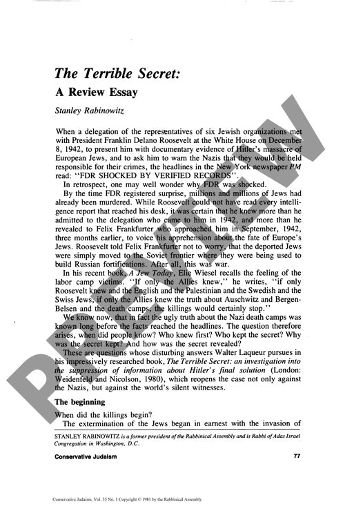 The Terrible Secret a Review Essay