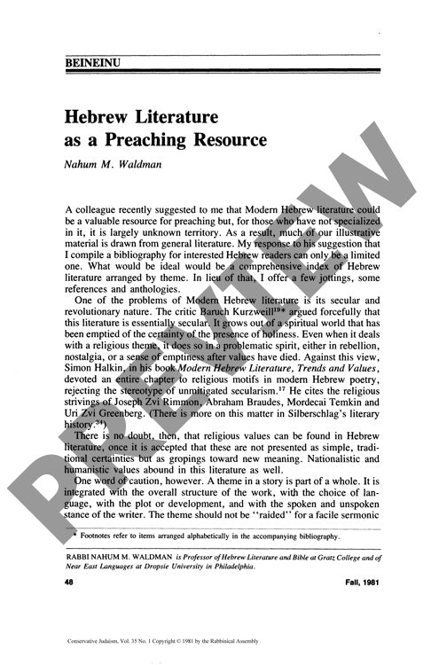 Hebrew Literature as a Preaching Resourc