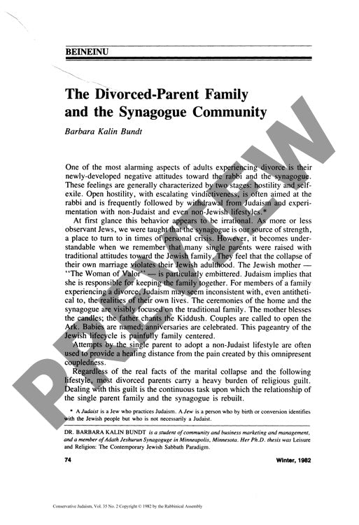 The Divorced Parent Family and the Synag