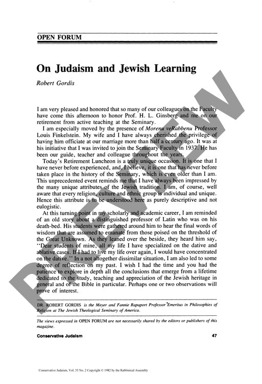 On Judaism and Jewish Learning