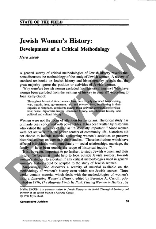 Jewish Womens History Development of a C