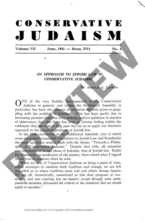 An Approach to Jewish Law in Conservativ
