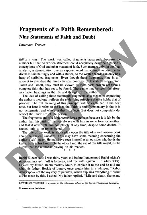 Fragments of a Faith Remembered Nine Sta