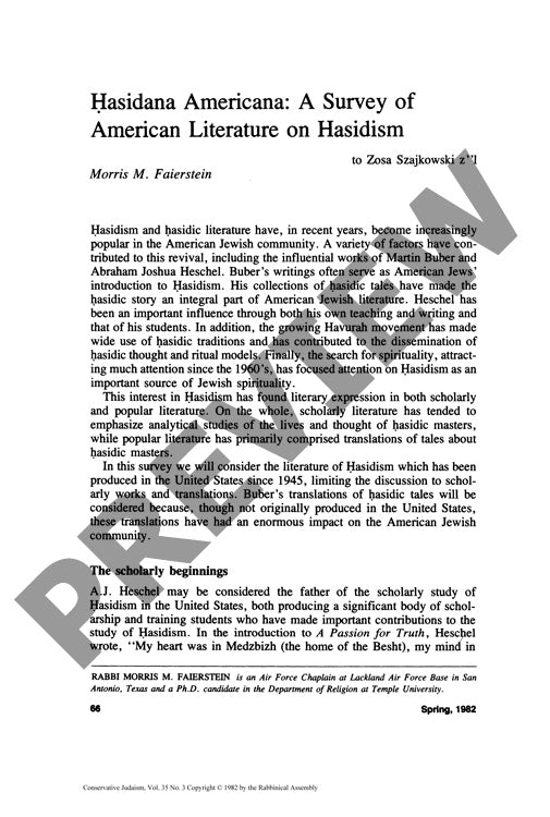 Hasidana Americana a Survey of American