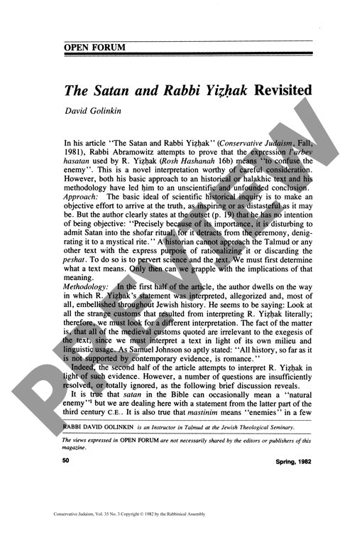 The Satan and Rabbi Yizhak Revisited