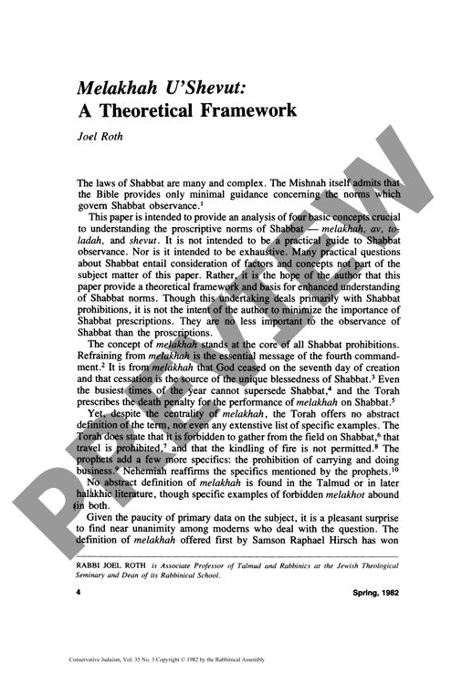 Melakha Ushevut a Theoretical Framework