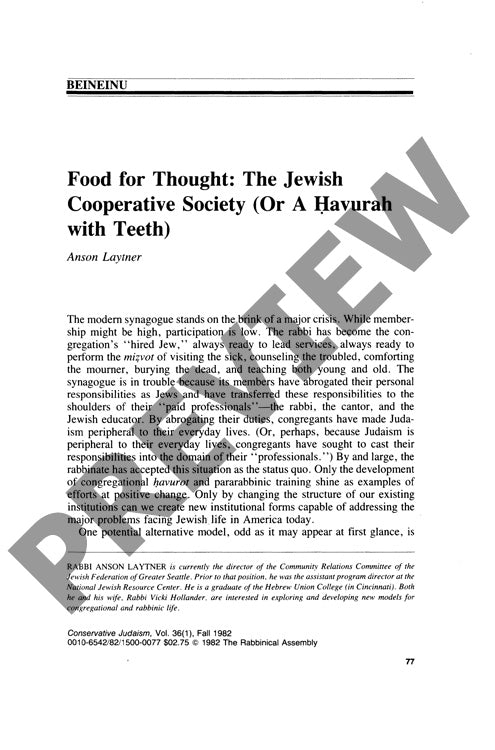 Food for Thought the Jewish Cooperative