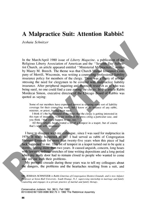 A Malpractice Suit Attention Rabbis